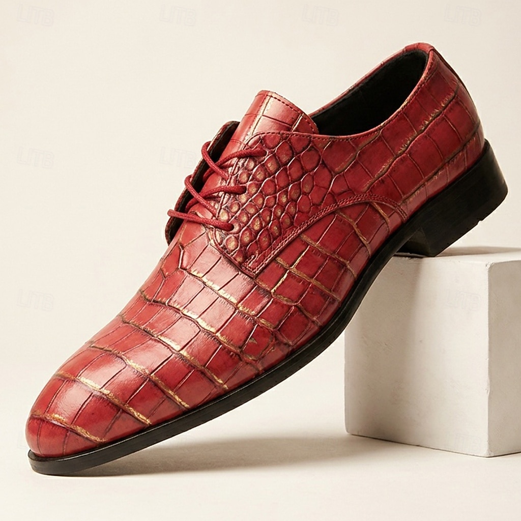 Men's Red Crocodile-Embossed Oxford Dress Shoes, Lace-Up Formal Business Shoes for Gentlemen, Wedding, Party, Banquet and Office Occasions 2026 - $54.99 –P1