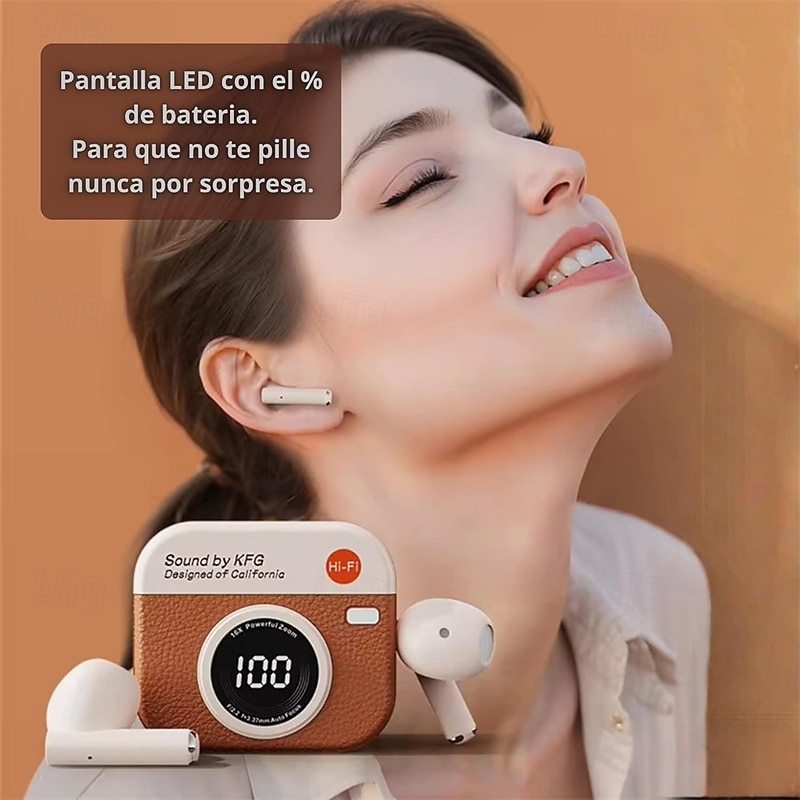 2026年 レトロカメラスタイルのワイヤレスイヤホン、Bluetooth 5.3ヘッドホン、LED電源表示付き充電ケース、ハイファイステレオサウンド &HDマイク、スマートタッチコントロール、長時間バッテリー駆動のiPhone/Android対応イヤホン  コレクション – $17.99 –P4