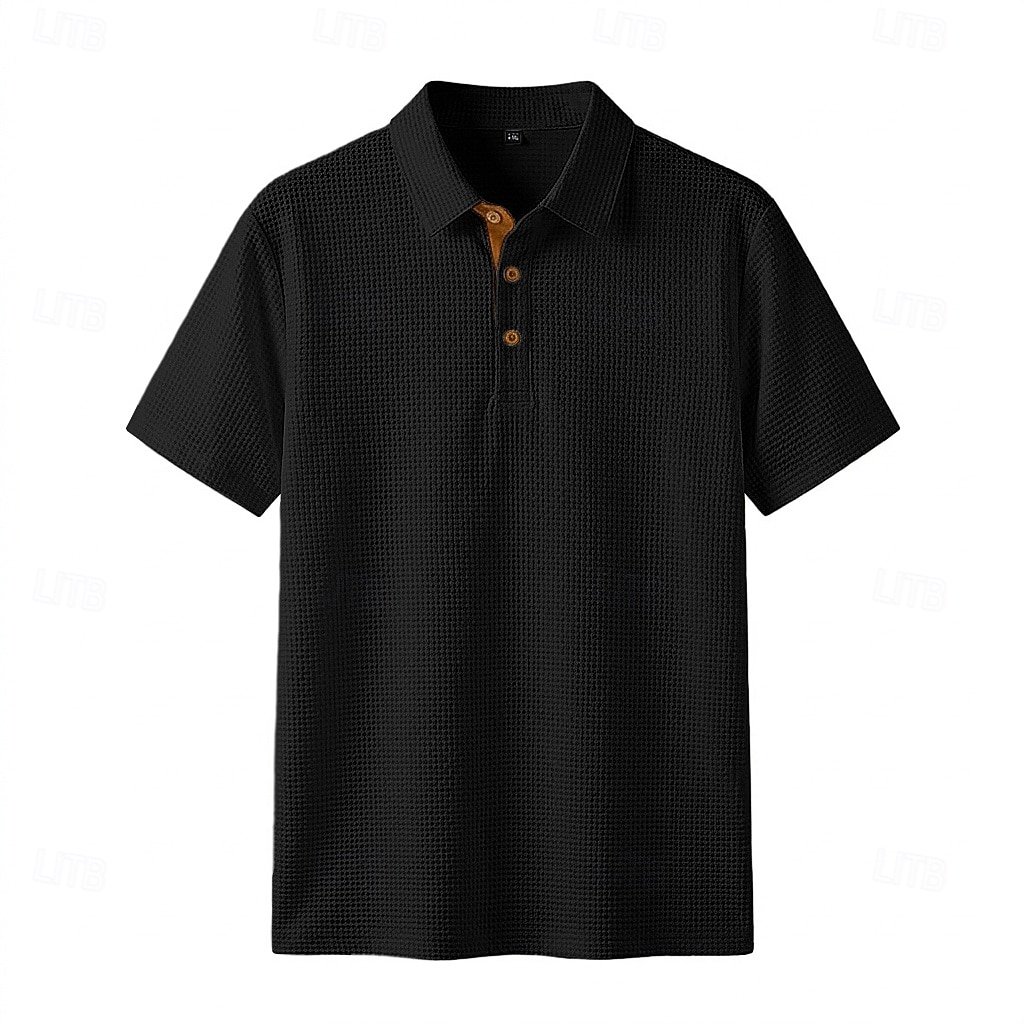 Hombre Polo de seda helada seersucker Con Texturas Casual Trabajo Diseño Manga Corta Básico Moderno Plano Jacquard Botones Primavera verano Azul Piscina Negro Blanco Azul cielo Gris Polo de seda 2026 - $22.99 –P5