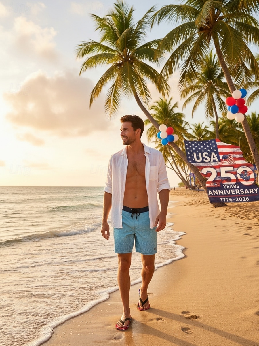 Chinelo masculino com estampa da bandeira americana – sandálias de praia leves para o Dia da Independência e celebrações dos EUA. &viagens de verão de 2026 por $18.99 –P4