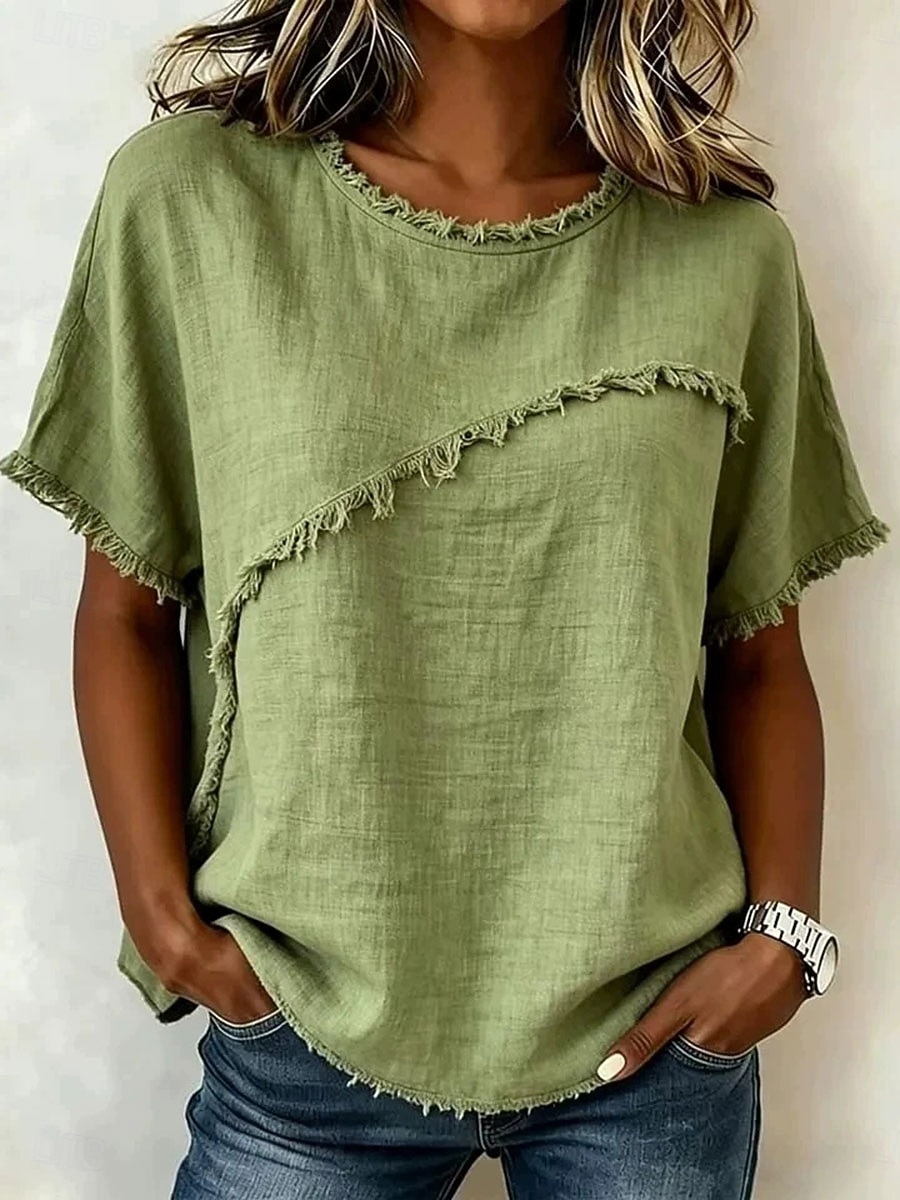 Women's Elegant T Shirt Tee Graphic Plain Elegant Short Sleeve Crew Neck Regular Tops Casual Beach White Light Green Khaki Purple Summer 2026 - $29.99 –P1