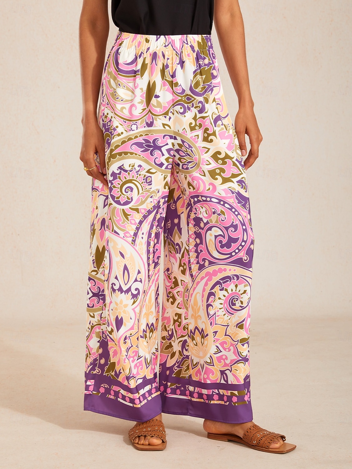 pantalon large en satin soyeux à motif cachemire lavande de 2026 ? $79.99 –P4