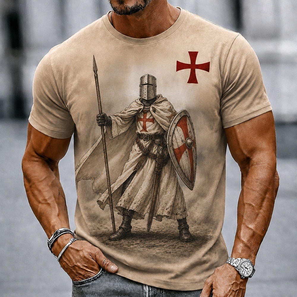 Per uomo Cavalieri Templari Croce Maglietta Manica Corta maglietta Stampa 3D Girocollo Camicia Religioso Quotidiano Streetwear Ferie Marrone Cachi Tutte le stagioni Abbigliamento S M L XL XXL XXXL del 2026 a $18.99 –P1