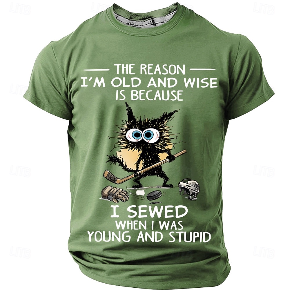 Men's Crazy Messy Cat Hockey Player The Reason I'm Old and Wise Funny Quote Graphic T-Shirt Short Sleeve Casual Sports Top Designer Clothing Apparel S M L XL XXL XXXL 2026 - $18.99 –P2