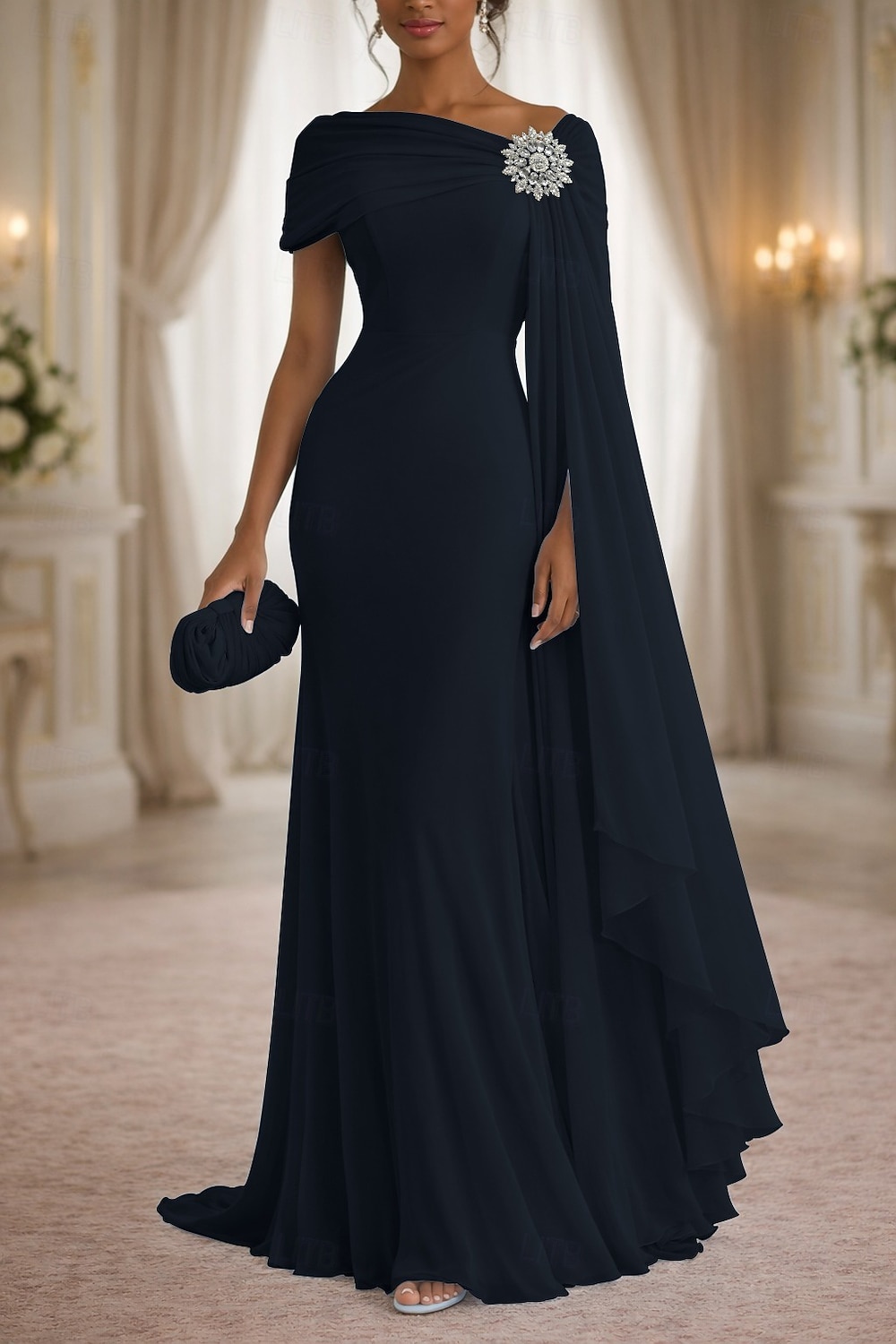 Linea ad A Abito Lunghezza al pavimento Abito da invitata a nozze Abito Formale Abito da sera Abito da cerimonia per signora Senza Maniche Scollo a Barca Elegante Semplice Formale Ospite di nozze del 2026 a $149.99 –P4