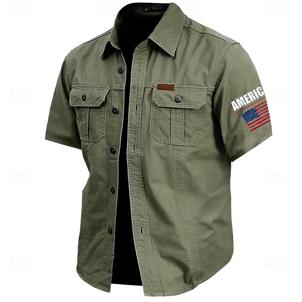 Hombre 4 de julio, 250 aniversario de Estados Unidos Bandera estadounidense Camisa de trabajo de algodón camisa occidental Camisa cargo Manga Corta ejército militar Patriótico Casual Para trabajo 2026 - $27.99 –P3
