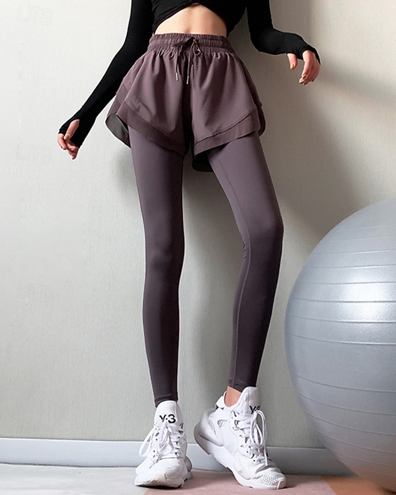 Dames Fitnessleggings Trainingsbroek Yogabroek 2 in 1 Elastische tailleband Naadloos Sportschooltraining Hardlopen Fitness Broeken Effen Kleur Zwart Paars Groen Sport Sportkleding Hoge Elasticiteit 2026 - $21.99 –P1
