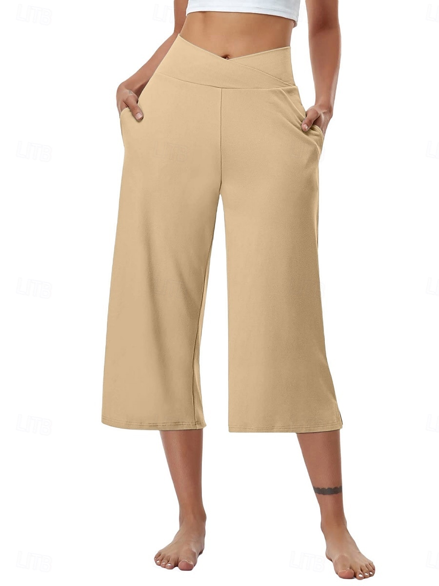 Per donna Pantaloni capri Pantaloni da yoga Gamba larga Moda Streetwear Casual Lunghezza al polpaccio Misura del girovita medio Semplice Tasca Comodo Comodità Morbido Elasticizzato All'aperto Vacanza del 2026 a $18.99 –P15