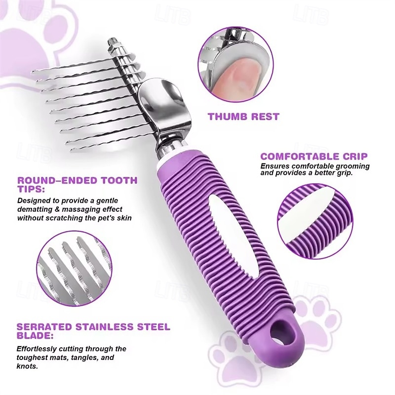 Pet Dematting Fur Rake Comb Brush Tool Dog and Cat Comb with Long Safety Blades for Detangling Matted or Knotted Undercoat Hair 2026 - $16.99 –P9