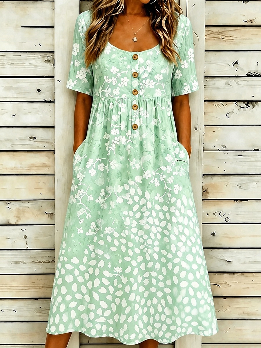 Women's Midi Dress Sundress Casual Dress A Line Dress Summer Dress Vacation Casual Beach Beach Holiday Regular Fit Floral Graphic Geometric Short Sleeve Scoop Neck Blue Red Purple Green Summer Spring 2026 - $32.99 –P4