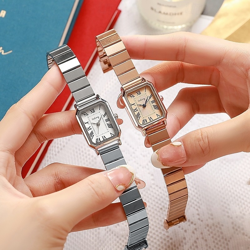 Women's Rectangular Watch, Vintage Silver Stainless Steel Expansion Band Watch with Black Roman Numeral Dial, Elegant Ladies Stretch Bracelet Wristwatch, Retro Fashion Jewelry Gift 2026 - $13.99 –P3