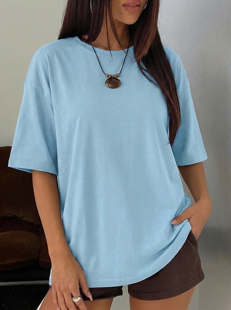 Women's T Shirt Tee Top Solid Color Stylish Classic Casual Half Sleeve Crew Neck Regular Tops Daily Sports Going out Black White Pink Light Brown Coffee Summer Spring 2026 - $19.99 –P4
