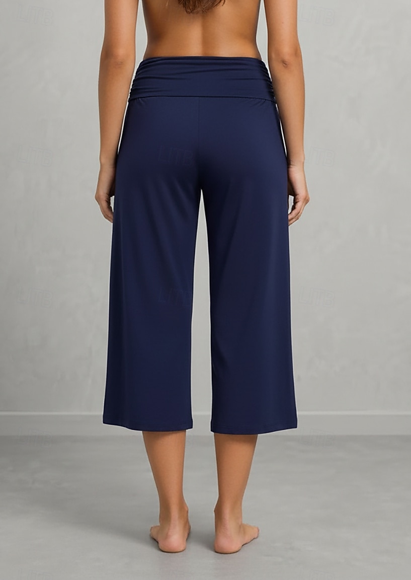 Women's Wide Leg Vacation Sport Lounge Pants Calf-Length High Waist Comfortable Micro-elastic Vacation Formal Blue Light Gray rice white Black Summer Spring 2026 - $24.99 –P2