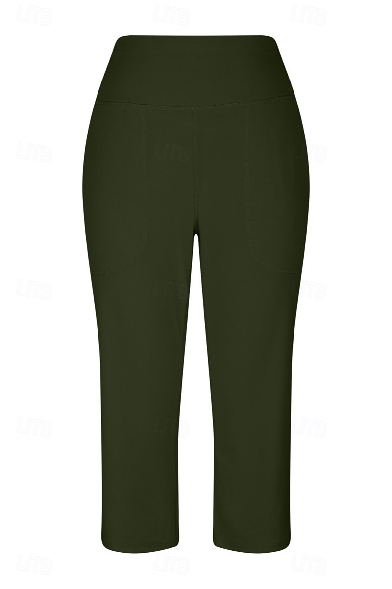 Women's Wide Leg Chinos Vacation Classic Style Basic Capris High Waist Plain Pocket Comfy Comfort Soft Stretchy Casual Gym Yoga Apricot Black White Army Green Spring Regular Fit 2026 - $8.49 –P20
