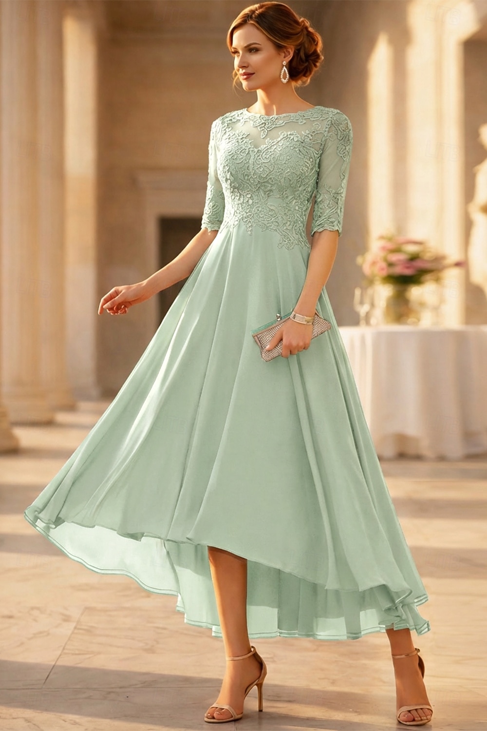 Linea ad A Lunghezza alla caviglia Vestito da Festa Abito da Cocktail Abito da invitata a nozze Abito da cerimonia per signora Mezza Manica Girocollo Elegante Ospite di nozze Ricevimento di del 2026 a $172.99 –P7