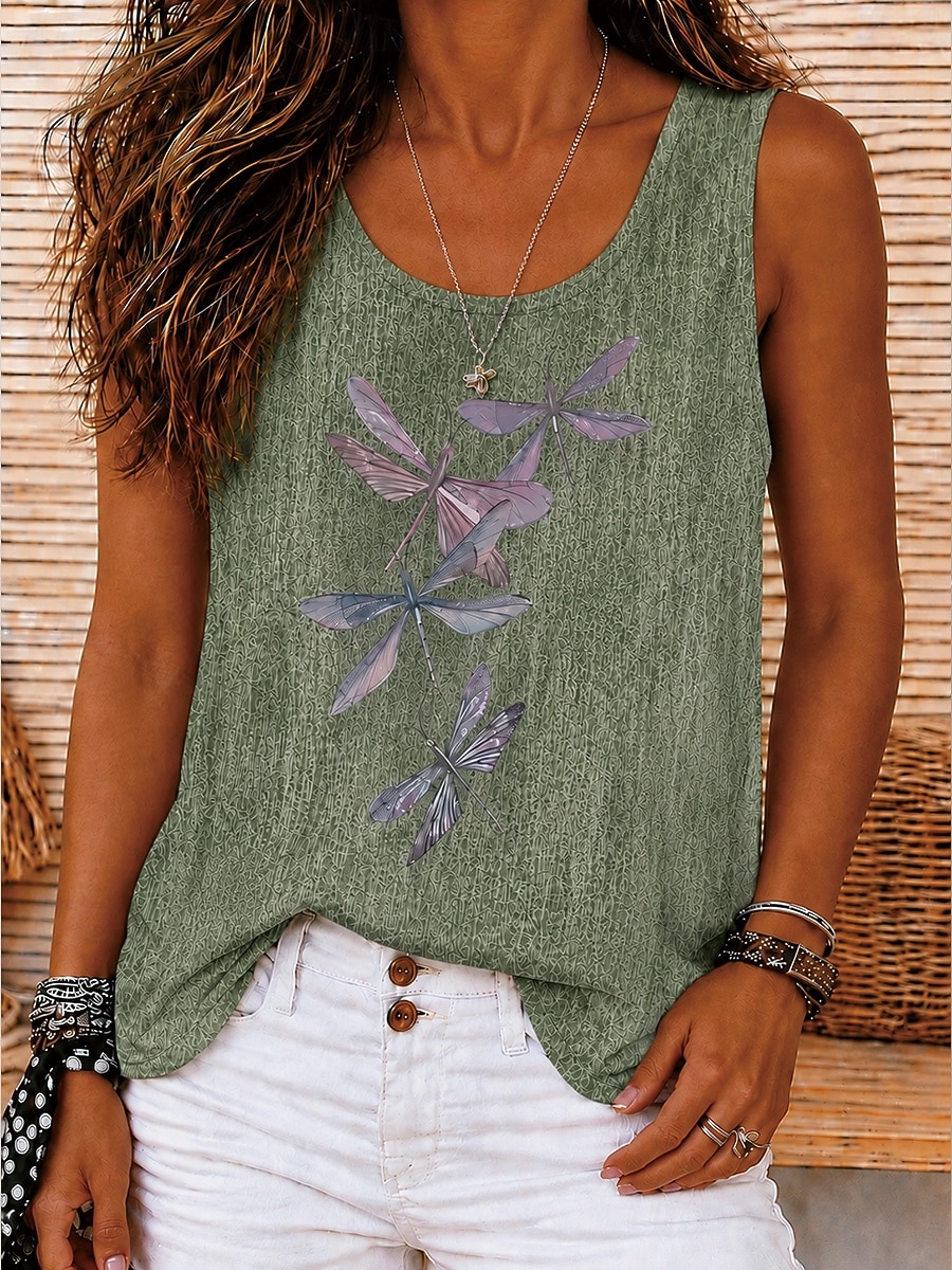 Women's Cold Shoulder Tops Summer Tops Tank Floral Graphic Bohemia Vintage Tropical Sleeveless Crew Neck Round Neck Long Tops Casual Blue Green Dark Gray Summer Spring 2026 - $25.99 –P2
