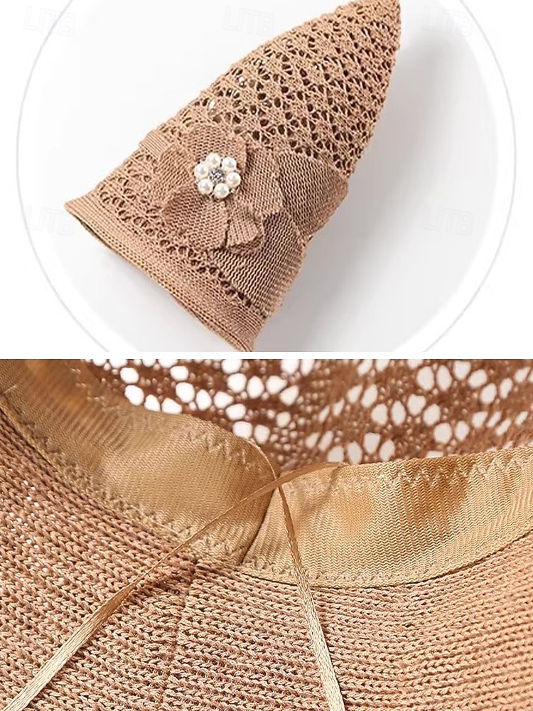 Chapéu bucket feminino dobrável em poliéster respirável – chapéu de sol de verão com flor decorativa e pérola, multicolorido, elegante para uso externo, jardim, praia e férias. de 2026 por $11.99 –P7