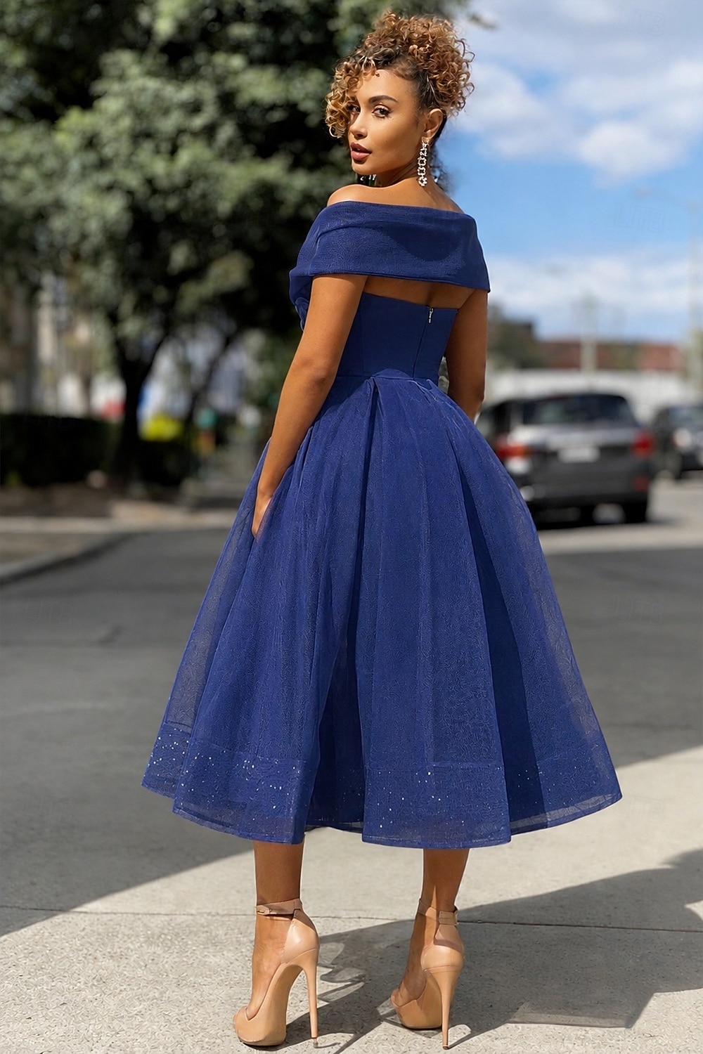 Corte A Vestido Midi Vestidos de coctel Vestidos de fiesta Vintage 1950s Sin Mangas Hombros Caídos Invitado a la boda Tul con Plisado 2026 - $149.99 –P13