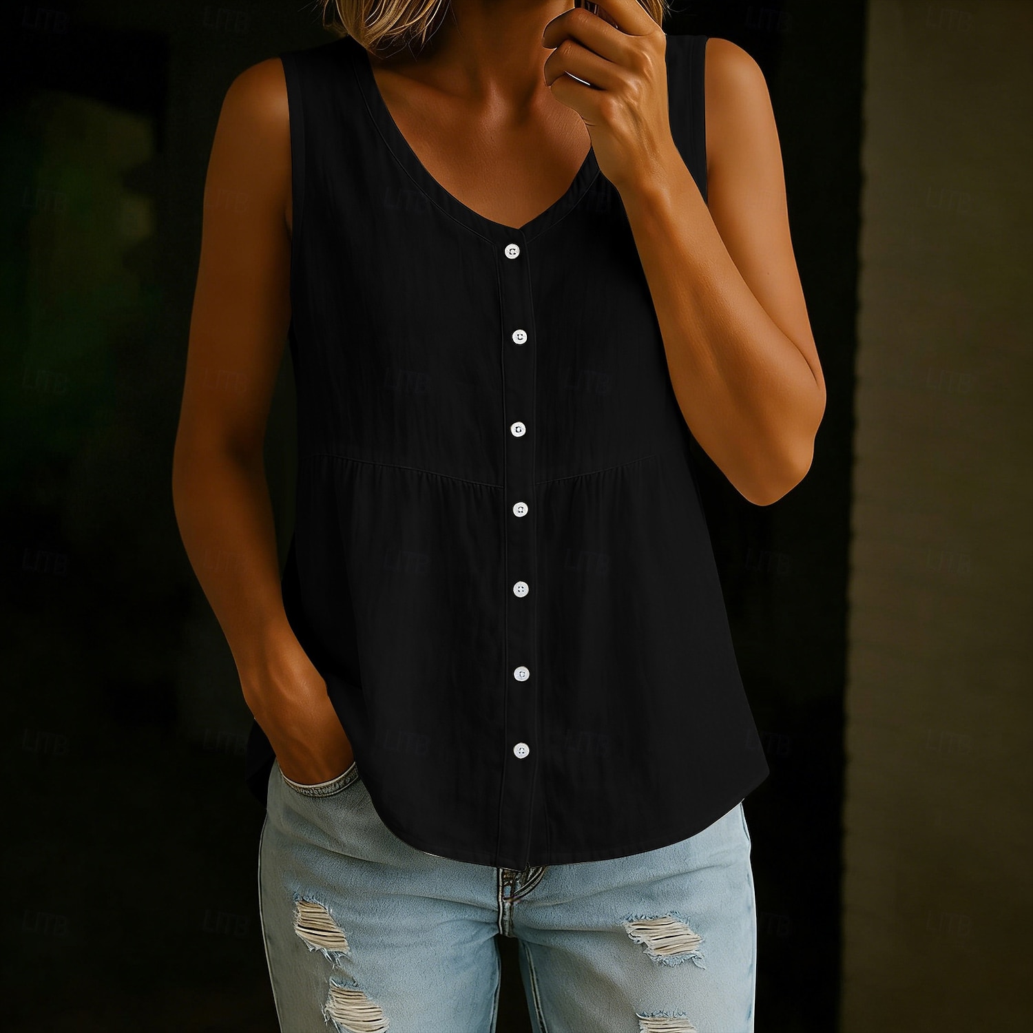 Femmes Débardeur Couleur Unie ancien Élégant Occasionnel Sans manches Col en V Hauts Réguliers Occasionnel Quotidien Bleu Noir Blanche Jaune Rouge Été Printemps de 2026 ? $25.99 –P3