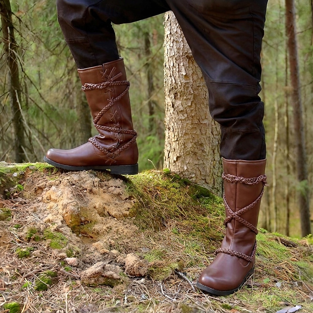 Medieval Renacimiento Zapatos Botas Botas hasta la rodilla Pirata Vikingo Cruzado Plano Disfraz Hombre Celta Pirata Víspera de Todos los Santos Mascarada Fiesta y Noche LARP Feria Ren Adultos Adulto 2026 - $58.99 –P6