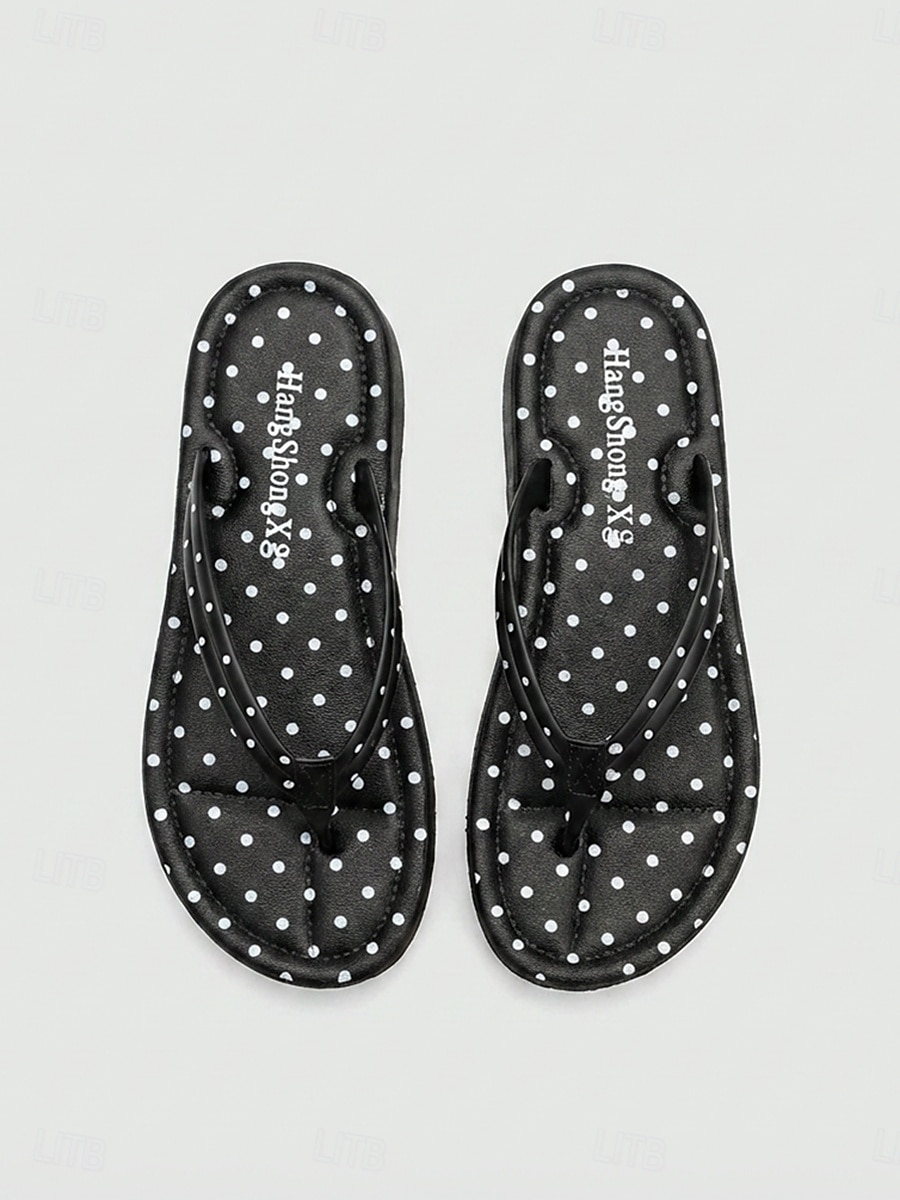 Women's Black Polka Dot Platform Flip Flops - Chic Polka Dot Pattern ...