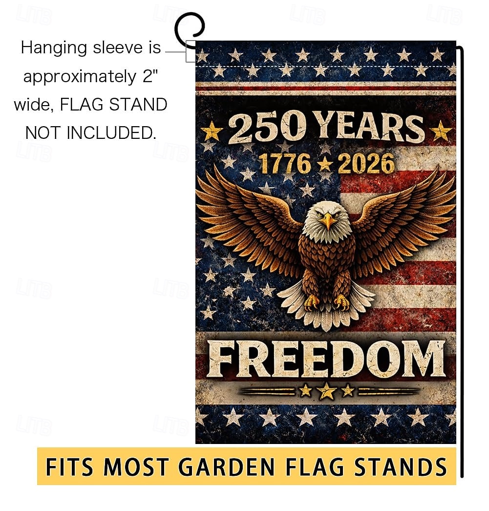 Lot de 2 drapeaux de jardin américains commémorant le 250e anniversaire de l'Amérique, 30 x 45 cm, format vertical double face, 1776-2026, bannière de l'aigle de la liberté, décoration patriotique de 2026 ? $17.99 –P6