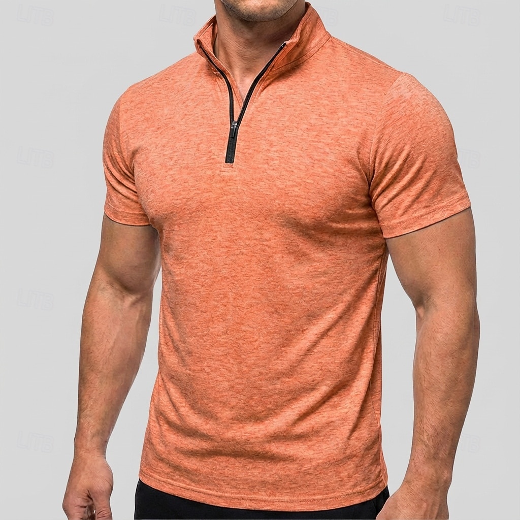 Men's Polo Shirts Zip Polo Casual Daily Quarter Zip Short Sleeve Fashion Basic Plain Lightweight Quarter Zip Summer Spring Blue White Pink Dark Green Purple Orange Polo Shirts 2026 - $21.99 –P1