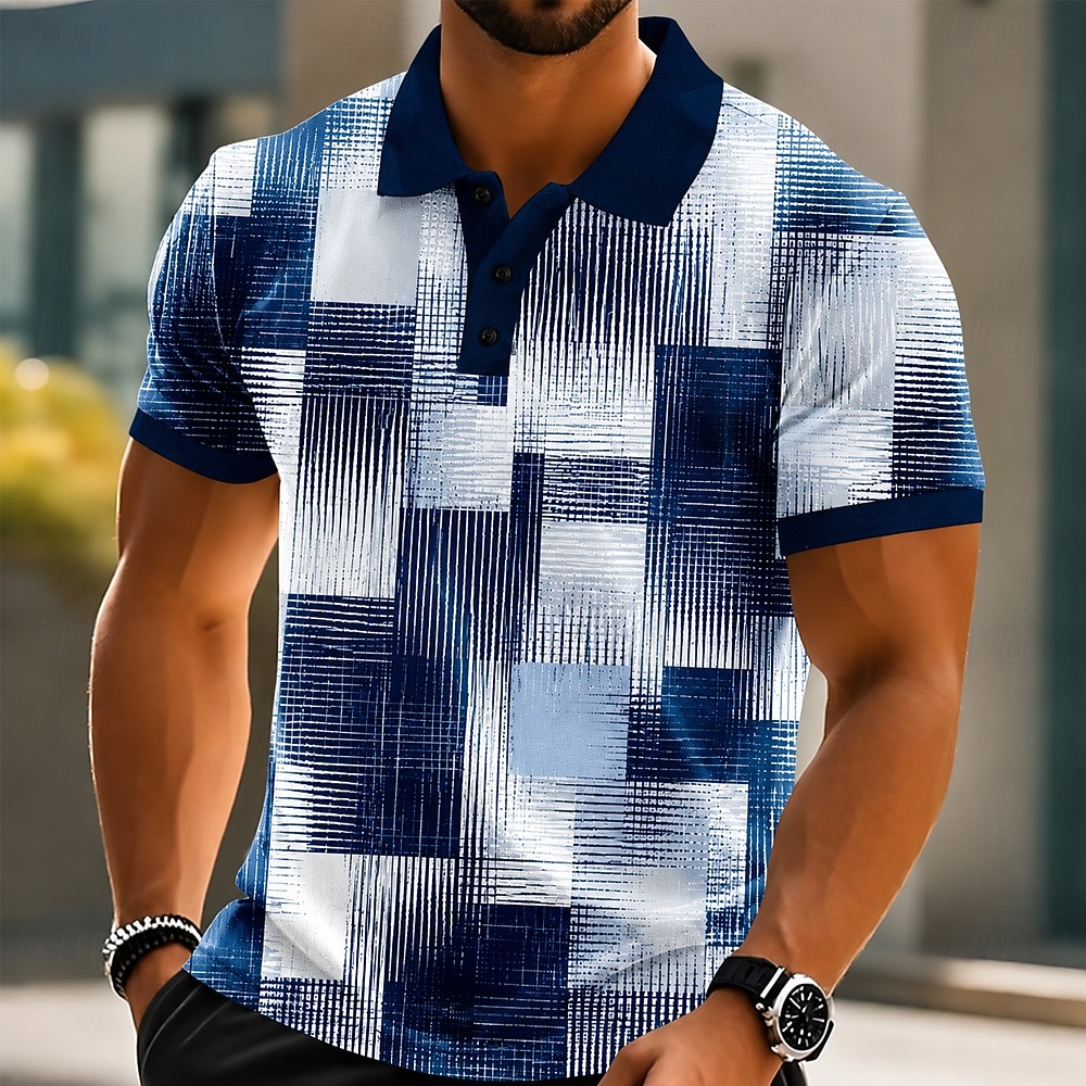 Per uomo Blocco di colori Geometrico Polo Manica Corta Magliette polo Camicie con Colletto Casual Athleisure Stampa 3D Bottoni Primavera & Estate Blu Nero Rosso del 2026 a $22.99 –P3