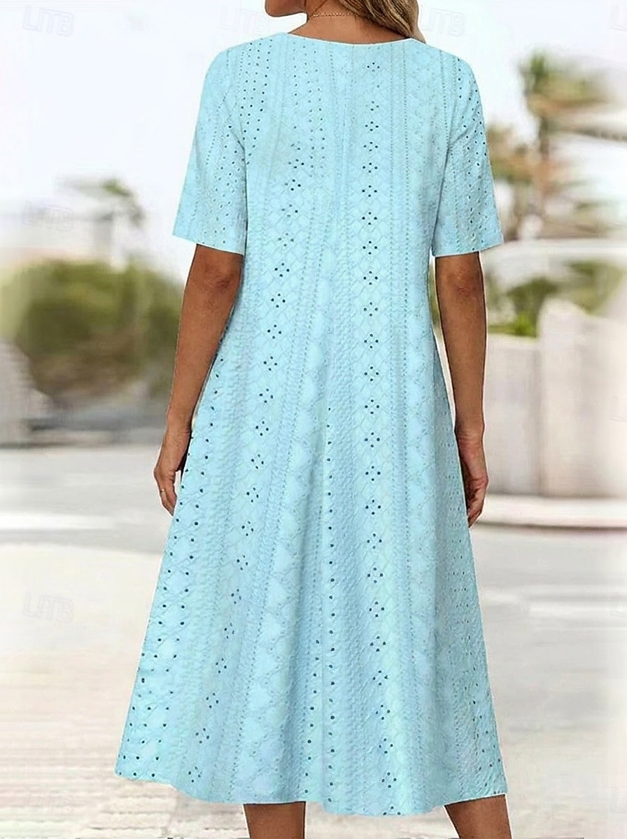 Dames Halflange jurk Zomerjurk Jurk met oogjes Modieus Modern Strand Vakantie Feestdagen Ruim Passend Effen Halve mouw V-hals blauw Zomer Lente 2026 - $28.99 –P5