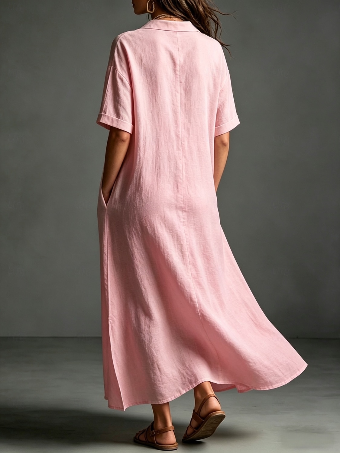 Women's Maxi long Dress Linen Dresses Elegant Vacation Loose Fit Plain Short Sleeve Shirt Collar Summer 2026 - $33.99 –P7