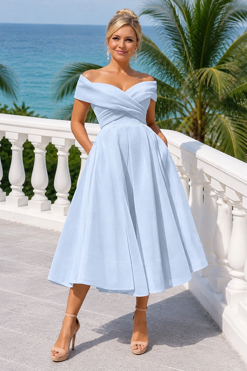 Corte A Vestido Midi Vestidos de coctel Vestidos de fiesta Vintage 1950s Sin Mangas Hombros Caídos Invitado a la boda Tul con Plisado 2026 - $149.99 –P10