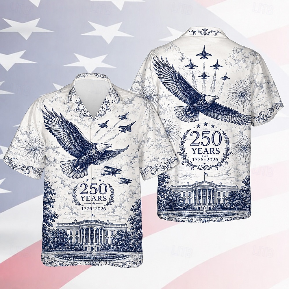 Herre 250-årsjubileum Patriotisk Ørn Amerikansk Flagg Knapp Skjorte Kortermet Sommer Ferie Topp 2026 - $25.99 –P2