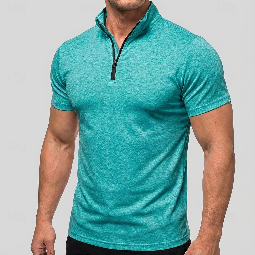 Men's Polo Shirts Zip Polo Casual Daily Quarter Zip Short Sleeve Fashion Basic Plain Lightweight Quarter Zip Summer Spring Blue White Pink Dark Green Purple Orange Polo Shirts 2026 - $21.99 –P13