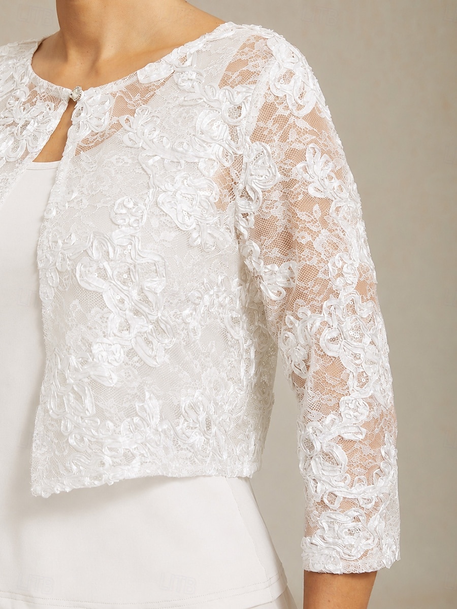 Women's Jacket Wedding Lace Floral Casual / Daily Elegant Outerwear 3/4 Length Sleeve Summer White S 2026 - $61.99 –P3