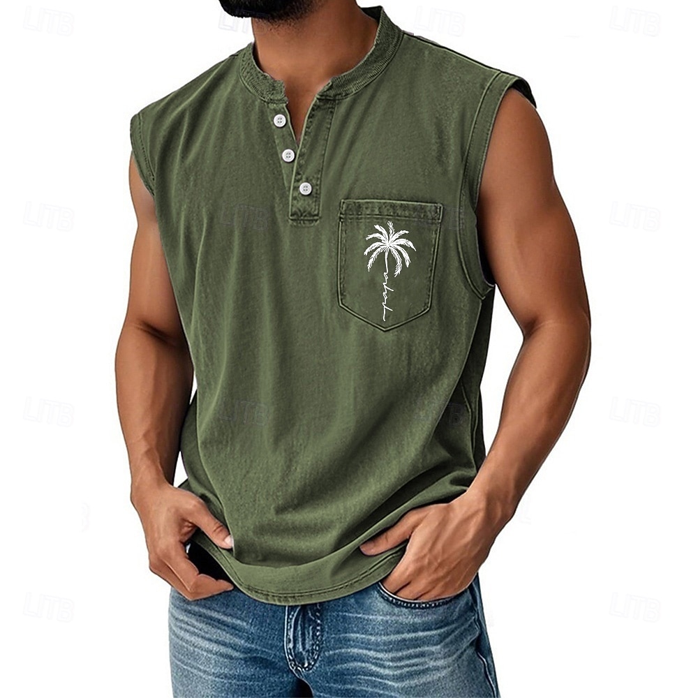 Men's 100% Cotton Acid Wash Shirt Sleeveless Shirt Sleeveless Henley Summer Solid Color Coconut Casual Garment Dyed Faded Vintage Washed Daily Streetwear Blue Black Green Top Tee for Men 2026 - $27.99 –P1