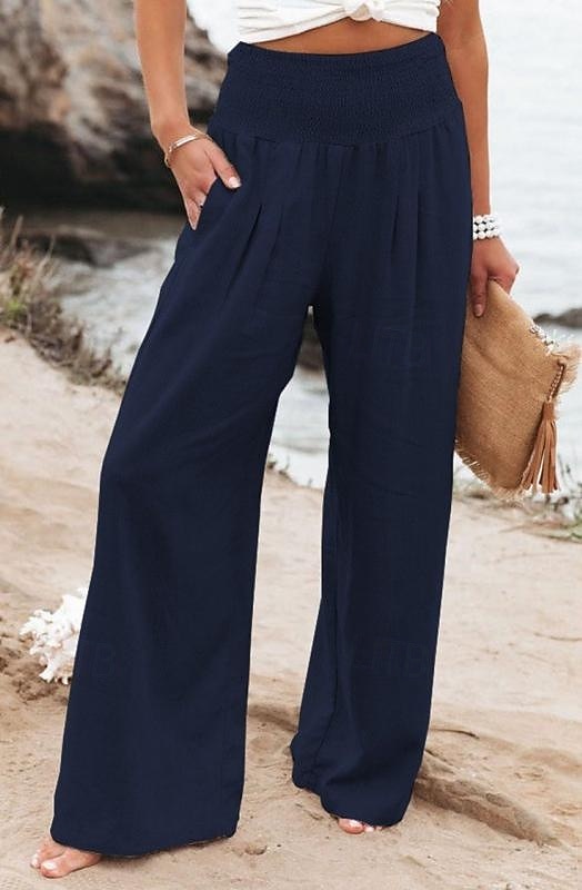 Damen Weites Bein Urlaub Stilvoll Volle Länge Hohe Taille Plissiert Komfort Dehnbar Täglich Strand Violett Marineblau Khaki Schwarz Sommer Frühling Lässiger Schnitt 2026 - $24.99 –P9