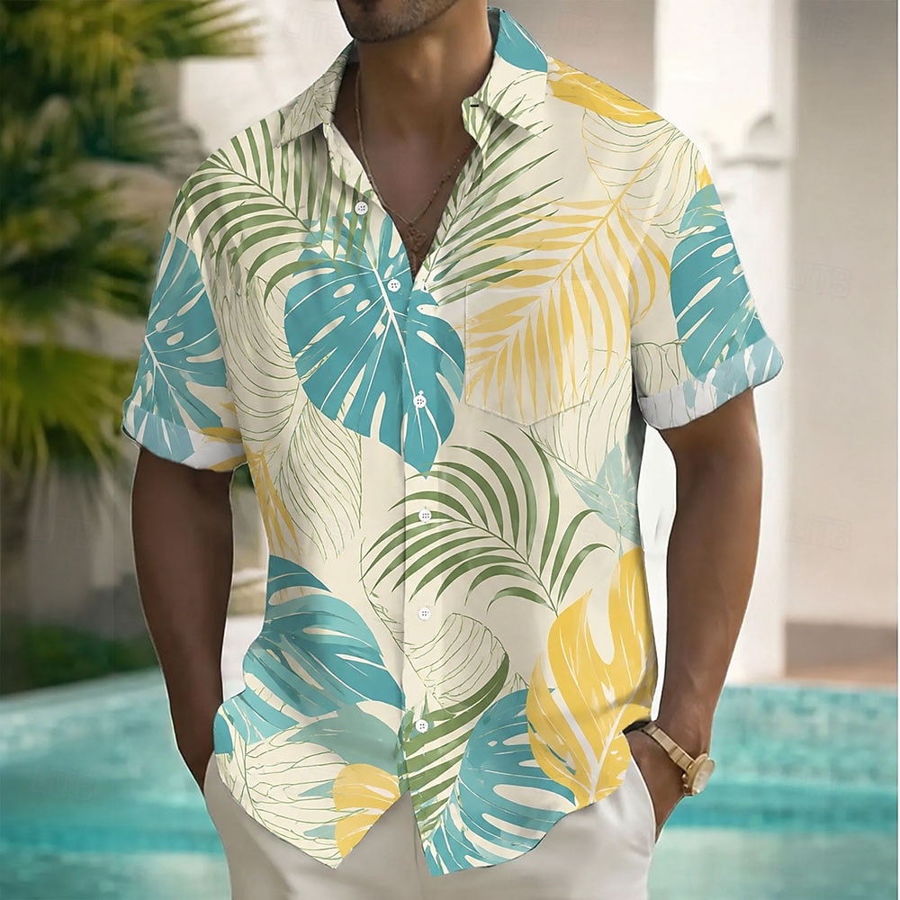 Férfi Pálmafa levél Kókuszpálma Trópusi növények Hawaii ingek Trópusi ingek Aloha ing Rövid ujjú Üdülő Tengerparti nyaralás Nyár Tavasz Térfogatcsökkenés 3D nyomtatás Első egy zseb Gombolható ingek 2026 - $25.99 –P2