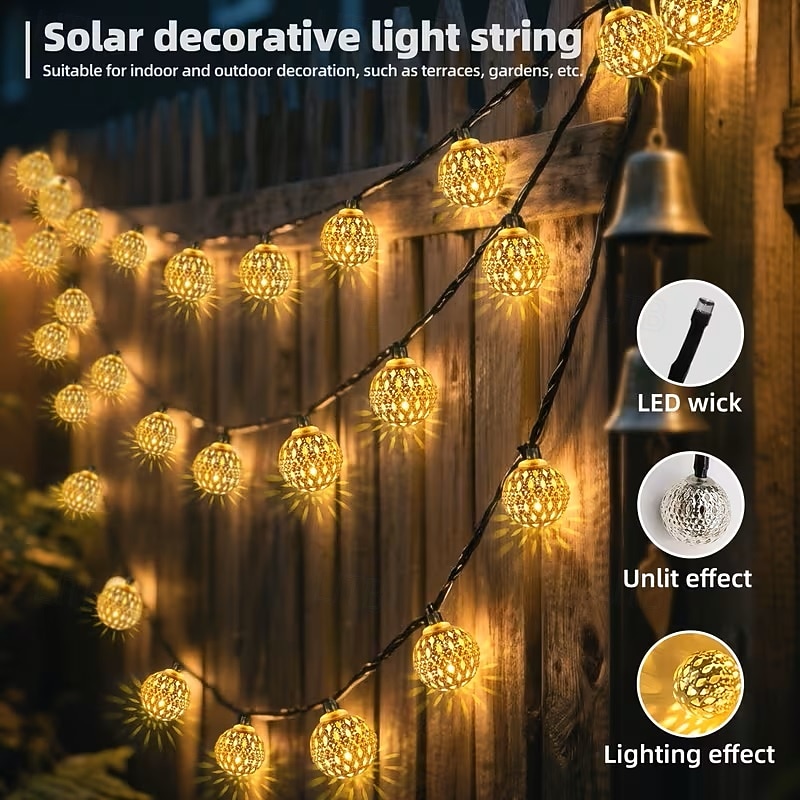 Solar Powered Garden Fairy String Lights Iron Moroccan Ball Fairy Lights 12m 100LEDs for Home Yard Balcony Porch Trees Outdoor Party Decoration 2026 - $39.99 –P9