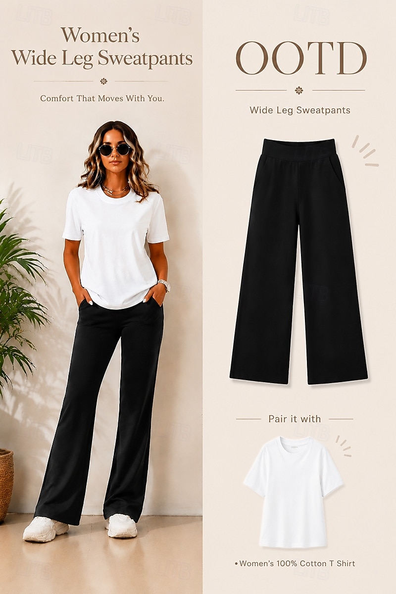Women's Slacks Straight Streetwear Casual Full Length Natural Plain Pocket Elastic Waist Soft Street Holiday Weekend claret Depression Green Grey Black Fall Regular Fit 2026 - $18.99 –P1
