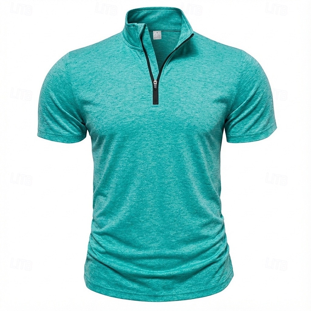 Men's Polo Shirts Zip Polo Casual Daily Quarter Zip Short Sleeve Fashion Basic Plain Lightweight Quarter Zip Summer Spring Blue White Pink Dark Green Purple Orange Polo Shirts 2026 - $21.99 –P14