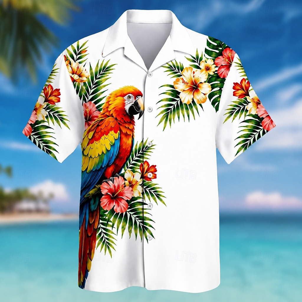 Męskie Papuga Palma kokosowa Rośliny Tropikalne Koszula hawajska Koszule tropikalne Koszula Aloha Krótki rękaw Hawajskie Codzienny wakacje na plaży Lato Wiosna Wieczorne Druk 3D Koszule zapinane na 2026 - $25.99 –P1