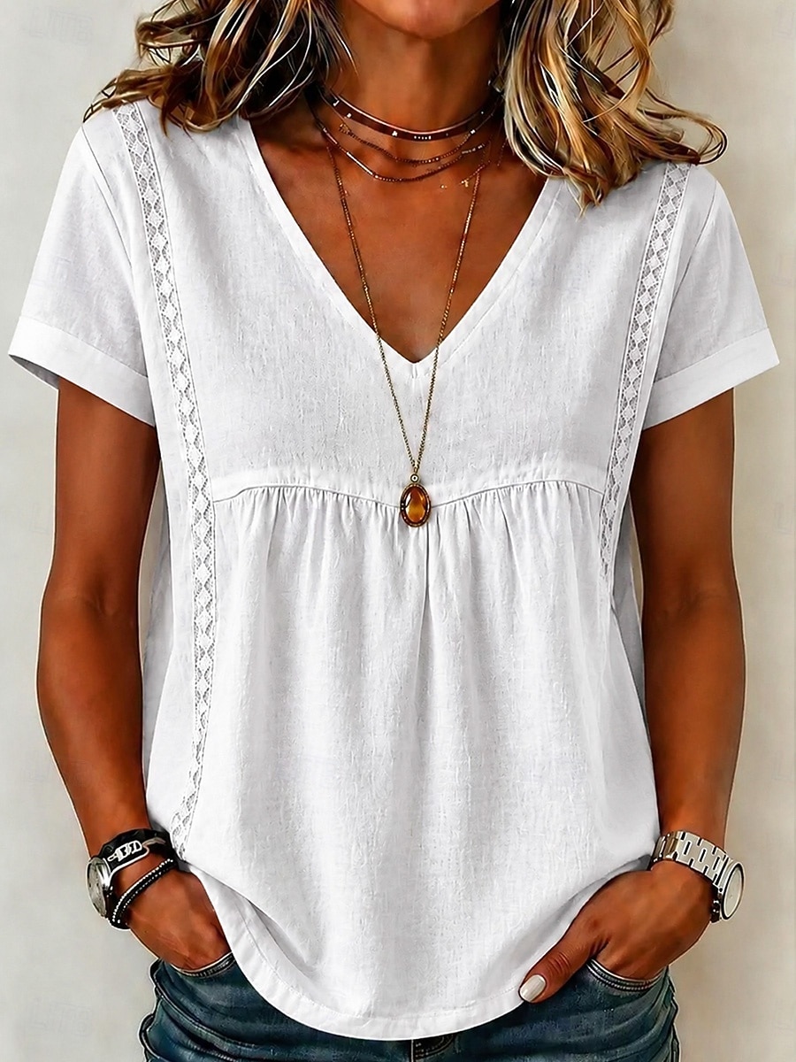 Femmes Chemise Couleur Unie Bohème Vacances ancien Sans manches Col en V Hauts Longs Occasionnel Bleu Blanche Jaune Rose Claire Été Printemps de 2026 ? $12.99 –P9