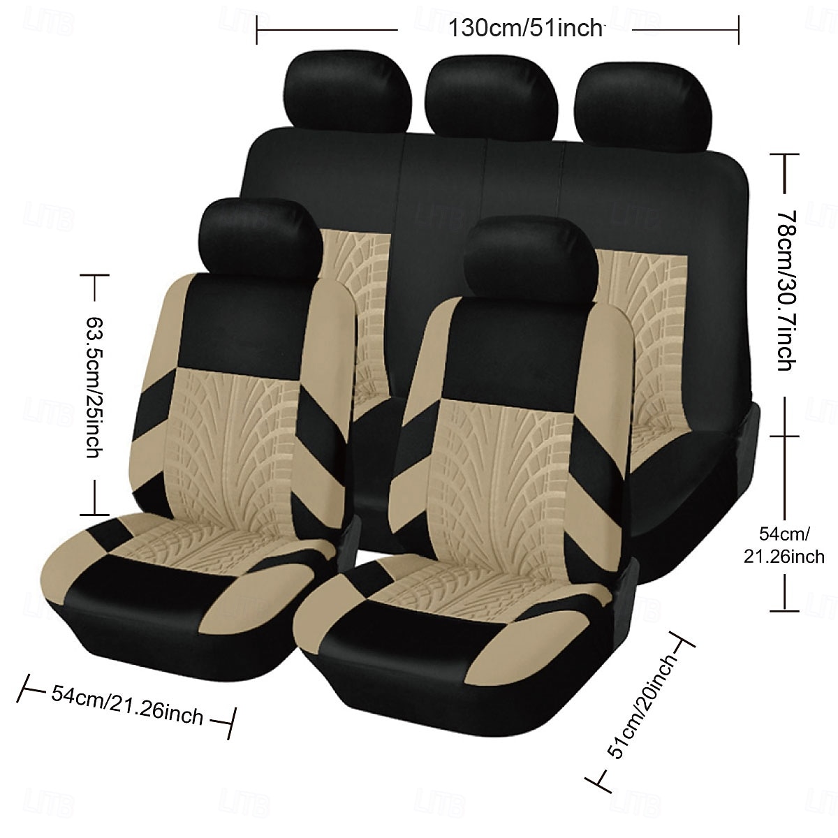Universal Car Seat Covers Full Set with Sporty Tire Track Design, Breathable Cloth Automotive Seat Protectors, Airbag Compatible Interior Accessories for Most Sedan SUV Truck Van, 9PCS 2026 - $29.99 –P2
