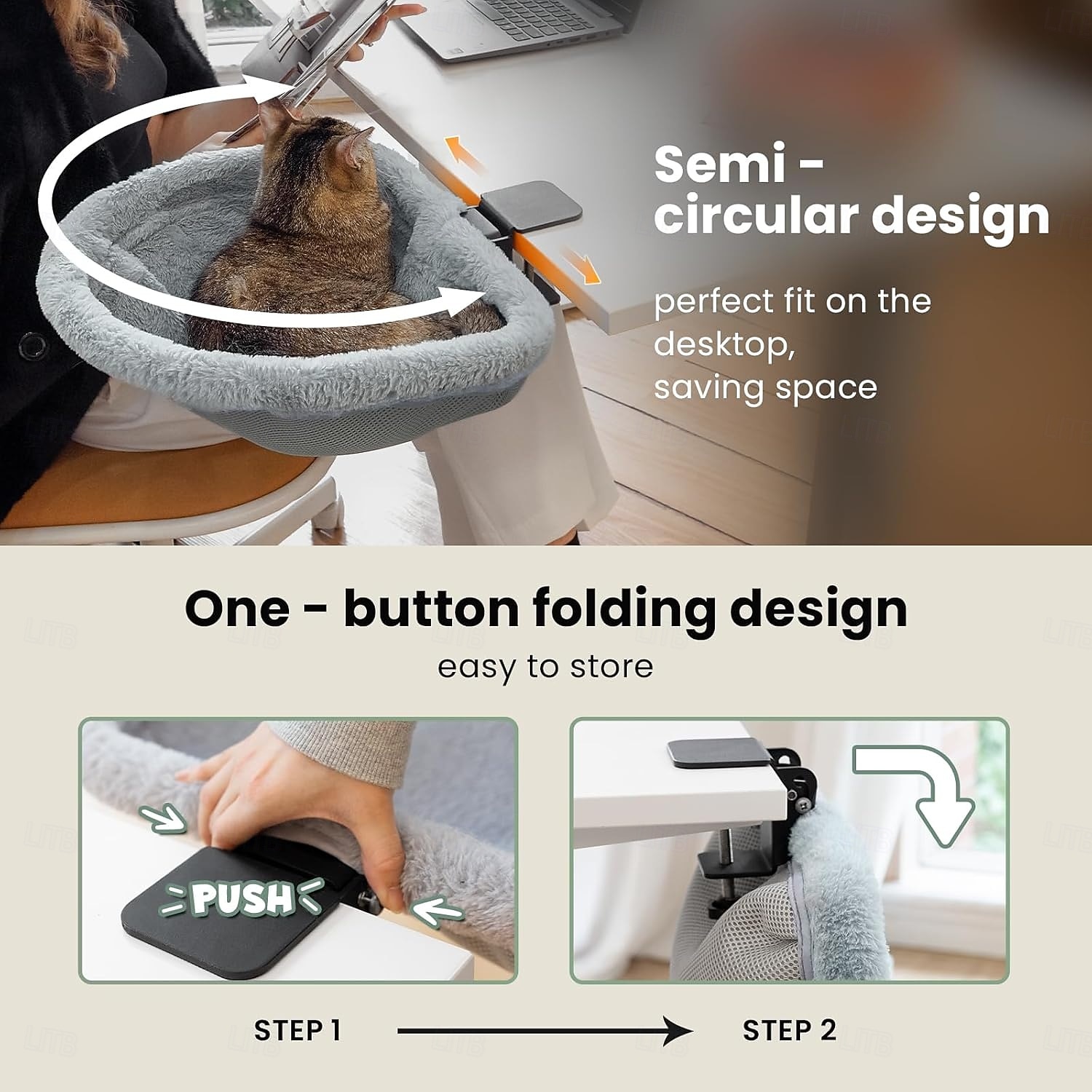 Cuccia da scrivania per gatti, pieghevole con un solo tocco, letto affondabile, semicircolare salvaspazio, in pelliccia di coniglio (morbida al tatto), adatta a diverse scrivanie, portata massima 18 del 2026 a $63.99 –P3