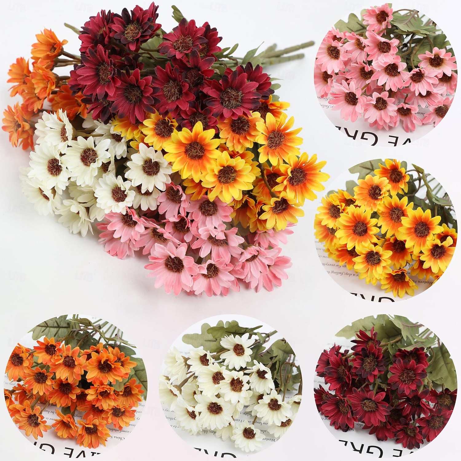 2026年 秋の造花菊10束、夕焼け菊、デイジーとユーカリの屋外用造花秋花、UV耐性、防水、防風、本物そっくりの満開植物、庭、ポーチ、パティオ用  コレクション – $25.99 –P12