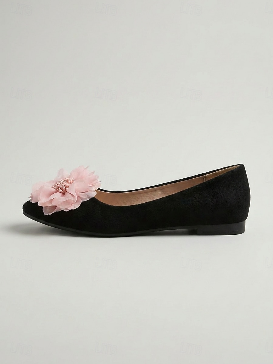 Women's Black Ballet Flats with Floral Decoration – Elegant Dress Shoes for Resort Street Strolls, Date & Daily Wear 2026 - $24.99 –P3
