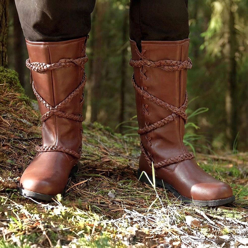 Medieval Renacimiento Zapatos Botas Botas hasta la rodilla Pirata Vikingo Cruzado Plano Disfraz Hombre Celta Pirata Víspera de Todos los Santos Mascarada Fiesta y Noche LARP Feria Ren Adultos Adulto 2026 - $58.99 –P8