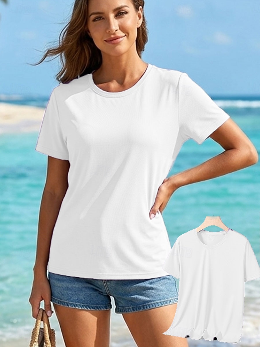 Women's T Shirt Plain Vintage Stylish Basic Short Sleeve Crew Neck Regular Tops Casual Daily White Pink Purple Green Summer Spring 2026 - $22.99 –P6