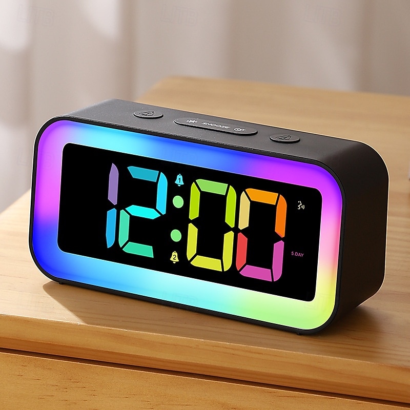 digitális ébresztőóra, LED kijelzős digitális óra, 90 dB-es hangos ébresztő RGB éjszakai fény, kettős ébresztő szundi funkcióval, állítható fényerő hálószobába 2026 - $50.99 –P3