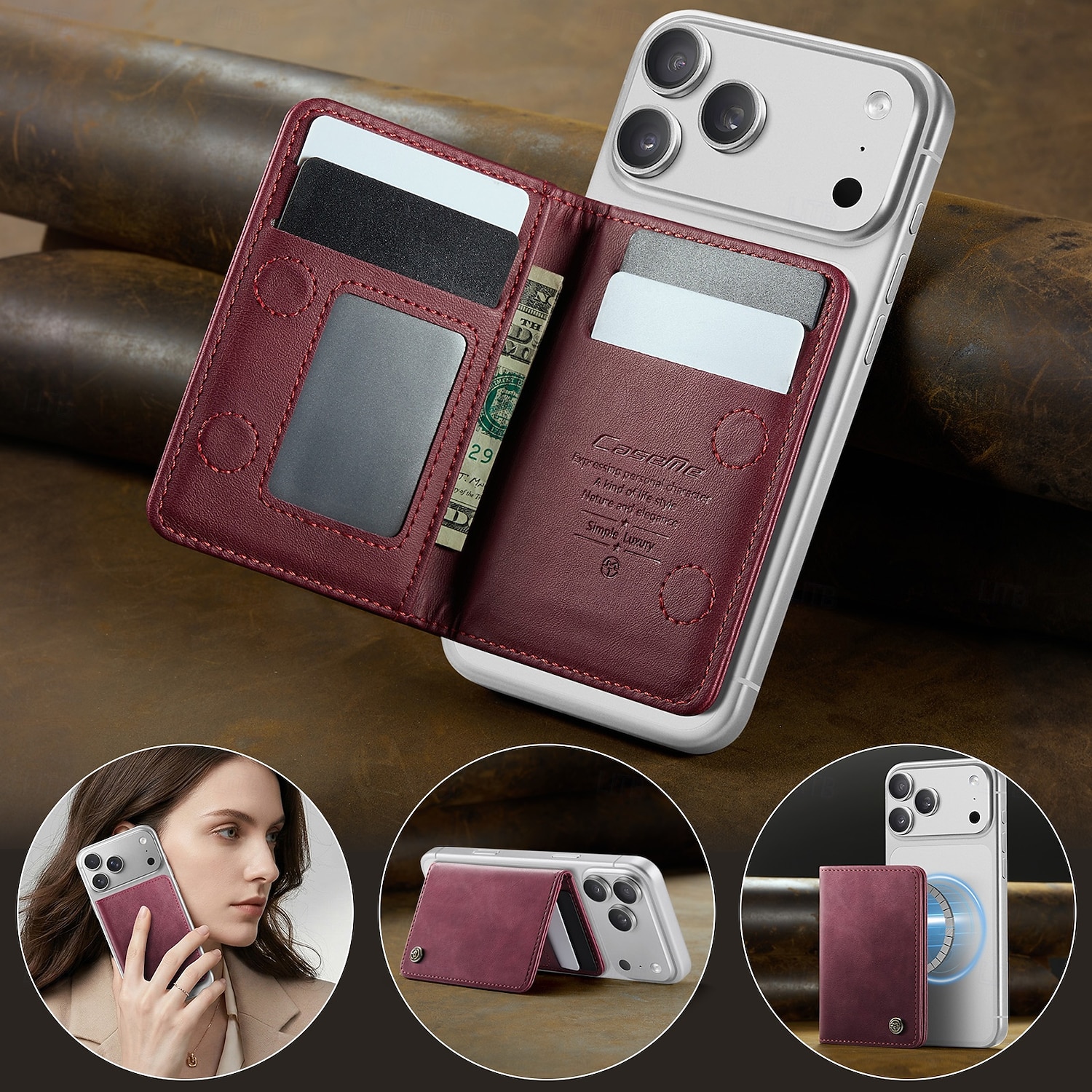 Carteira magnética para iPhone 17, 16, 15, 14, 13 Pro Max e Plus, compatível com MagSafe, com bloqueio RFID, feita em couro PU e fecho magnético. Possui um compartimento fino e removível para cartões de 2026 por $12.99 –P3